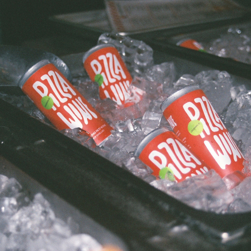 Pizza Wine cans on ice