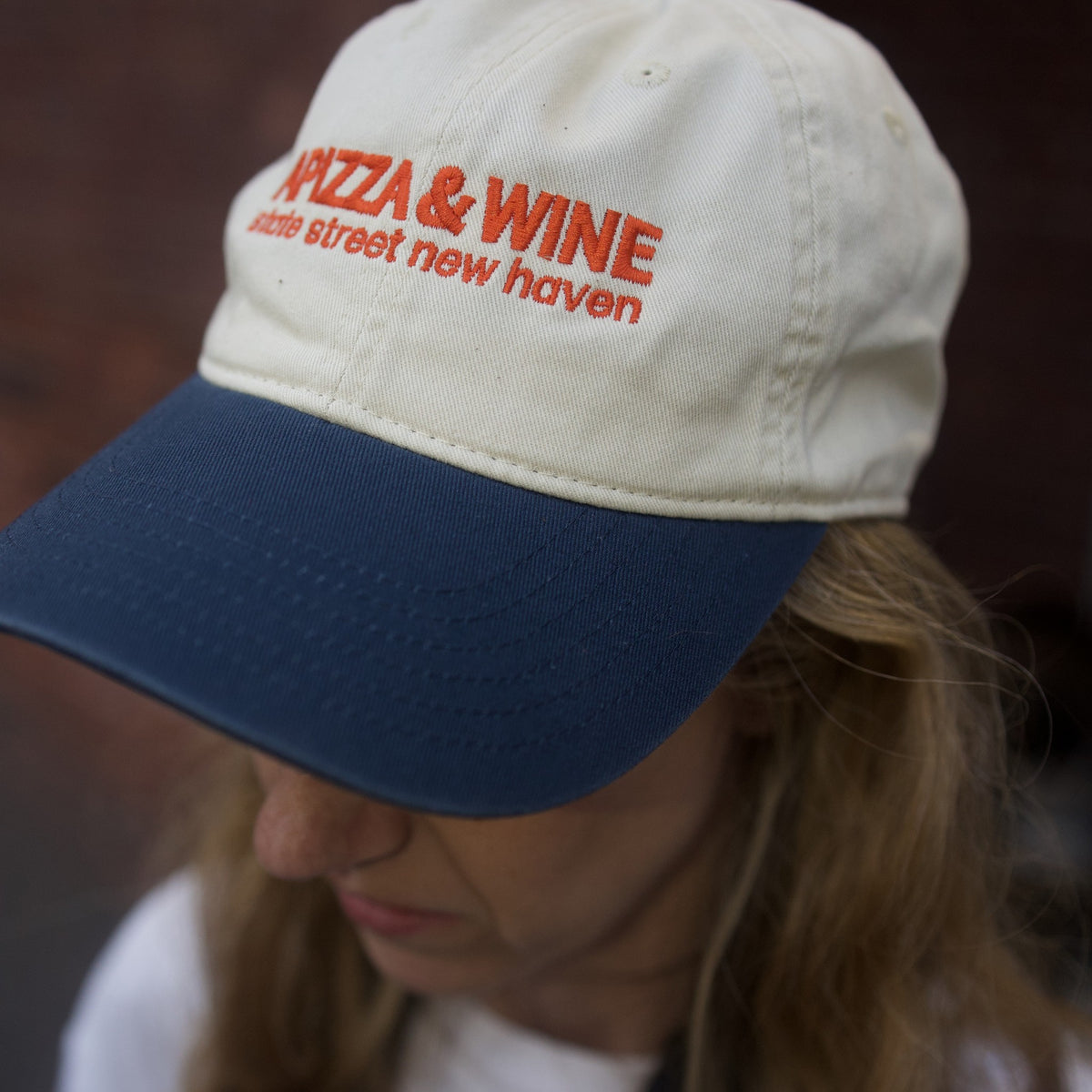 APIZZA & Wine dad hat, cream crown with navy brim